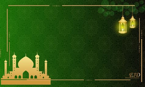 Green Ramadan Abstract Background With Mosque And Golden Lights