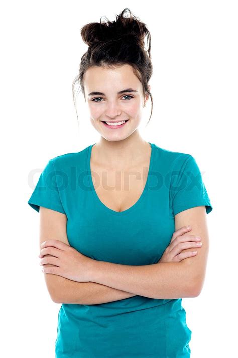 beautiful casual girl posing confidently stock image colourbox