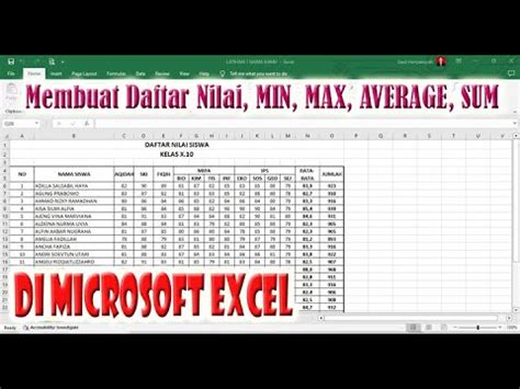 Membuat Daftar Nilai Menggunakan Microsoft Excel Youtube