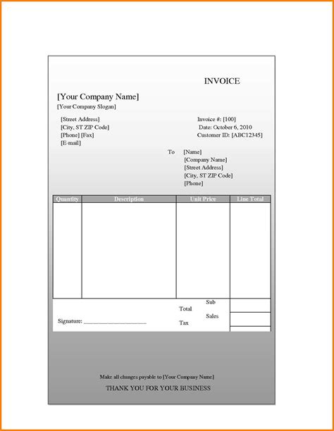 92 Blank Generic Invoice Template Word For Free For Generic Invoice