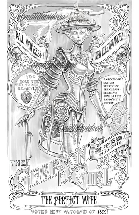 Gearson Girl Coloring Pages Adult Coloring Steampunk Etsy