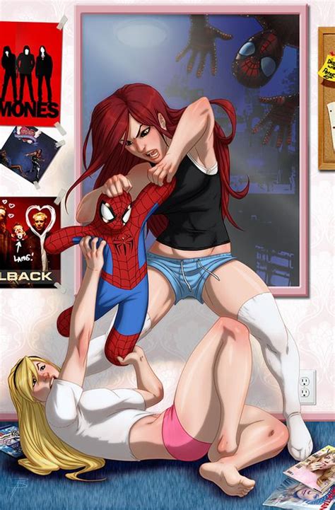 mary jane vs gwen stacy superhero catfights female wrestling and combat luscious hentai manga