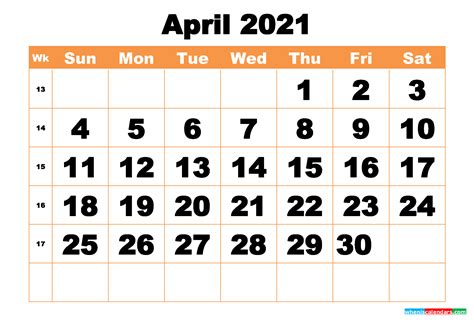 Free Printable April 2021 Calendar Word Pdf Image