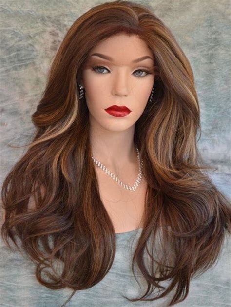45 Off Long Side Parting Highlighted Slightly Curly Synthetic Wig