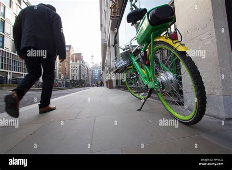 Lime Ebike Electric Hire Bike Bicycle London Parked On Pavement In The