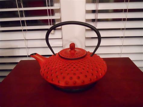 Cast Iron Tea Pot Kettle Orange With Raised Bumps Asian Tea Cast Iron