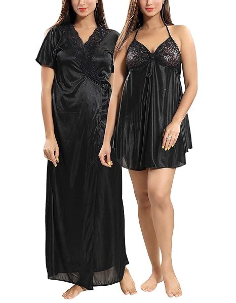 Buy Lovira Womens Satin Solid Maxi Night Dress With Robe Lvr1232