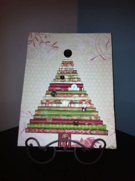 Christmas Scrapbook Paper Rolled Up And Buttons As The Ornaments