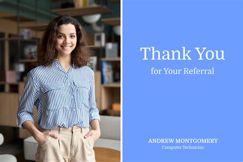 Thank You For Your Referral Blue Customizable Thank You Card Template
