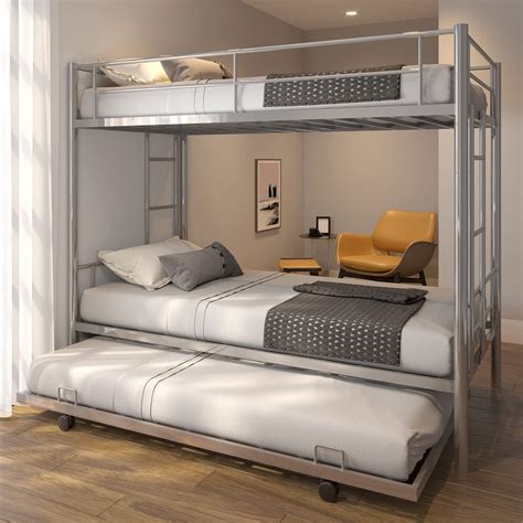 Buy Metal Bunk Bed With Trundle Twin Over Twin Modern Bunk Beds With