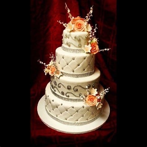 Silver And Peach Wedding Cake By Alfonsos Pastry Shoppe Pasteles De