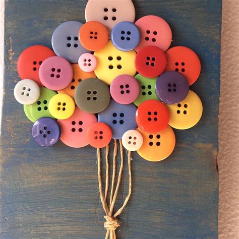 Button Art Balloons On Wood Etsy Button Crafts For Kids Button