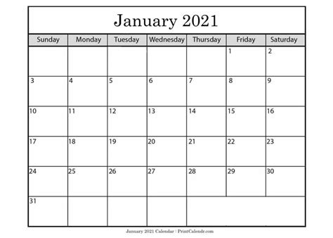 Pretty 2021 calendar free printable template. Free January 2021 Calendar Printable - Print Calendar