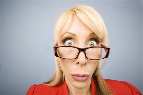Shocked Woman In Red Making A Funny Face Stock Photo Image Of