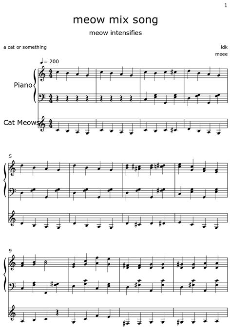 Meow Mix Song Sheet Music For Piano Cat Meows