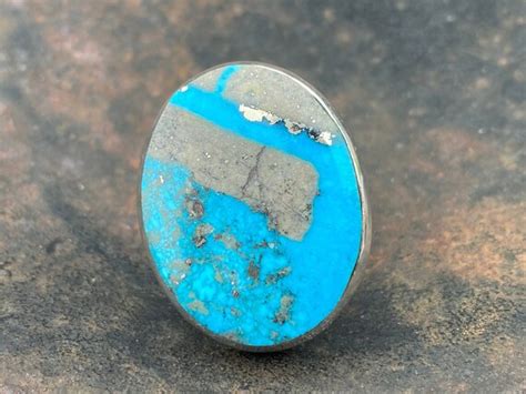 Untreated Natural Persian Turquoise And Pyrite Size M 65 Etsy