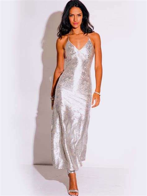Light Silver Metallic Formal Evening Dress