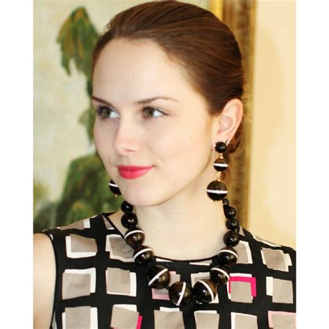 Kate Spade In A Flash Bead Necklace Earrings Set Striped Black Brown