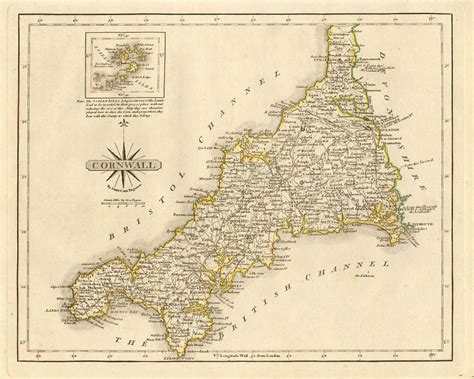 Antique County Map Of Cornwall By John Cary Original Outline Colour 1793