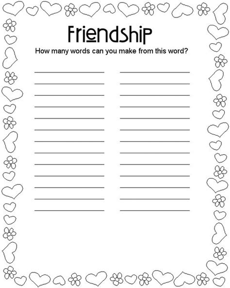 Free Printable Friendship Word Search