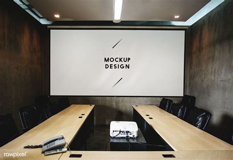 Blank White Projector Screen Mockup In A Meeting Room Free Image By