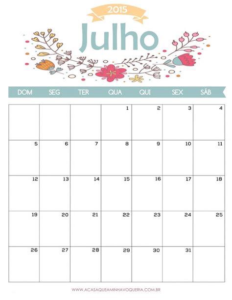 Download Calendário Julho A Casa Que A Minha Vó Queria Calendário