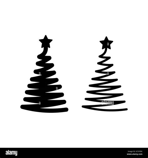Christmas Tree Icon Silhouette One Line Drawing Vector On Isolated