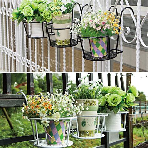 Iron Art Hanging Baskets With Hook Garden Planter Stand Metal Flower