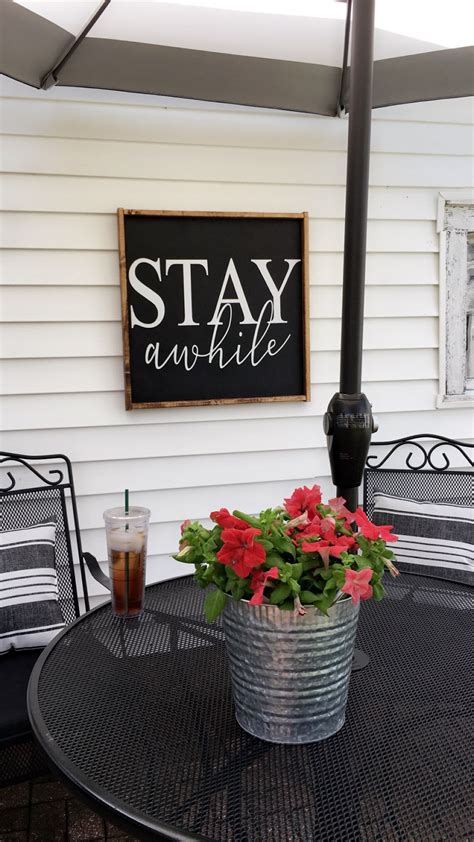 Stay Awhile Handcrafted Farmhouse Wood Sign Framed 24x24 Etsy