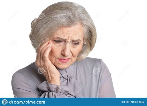 Close Up Portrait Of Sad Senior Woman Posing Isolated Stock Image