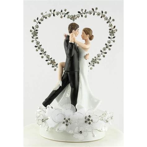 Dancing Bride And Groom Rhinestone Heart Cake Topper Wedding