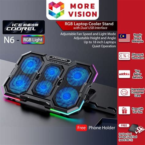 Ice Coorel N6 Rgb Gaming Laptop Cooler Pad Usb Phone Holder Adjustable
