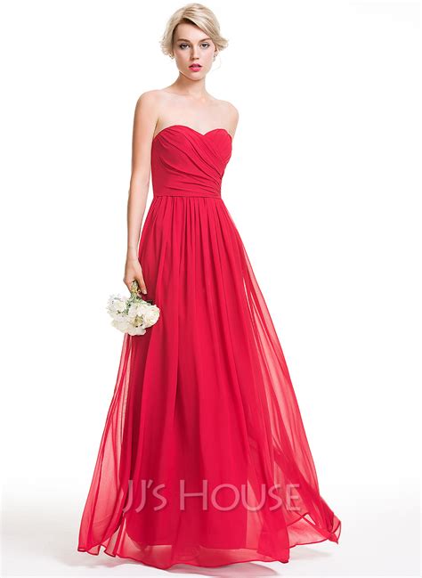 A Line Princess Sweetheart Floor Length Chiffon Bridesmaid Dress With Ruffle 007087733