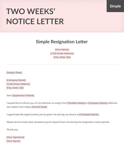 Letter Of Resignation 2 Weeks Notice Template Tutoreorg Master Of