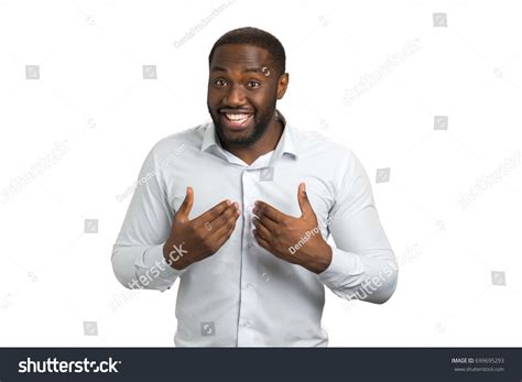 Smiling Man Pointing Himself Two Hands Stock Photo 699695293 Shutterstock