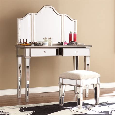 Vanity for bedroom will be the most important thing in girl's room. House of Hampton 2-Piece Kaila Mirrored Vanity & Stool Set ...