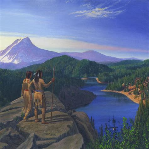 Native American Indian Maiden And Warrior Watching Bear Western