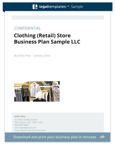 Clothing Retail Store Business Plan Sample Legal Templates