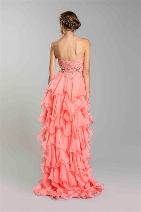 Strapless Sparkle Design High Low Ruffle Prom Dress Plus Sizes Train