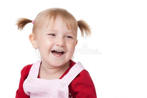 Studio Closeup Horizontal Portrait Of Happy Beautiful Little Girl