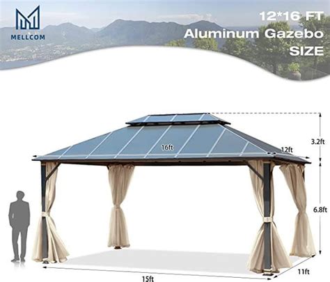 12x16ft Hardtop Patio Gazebo W Aluminum Composite Roof Curtains