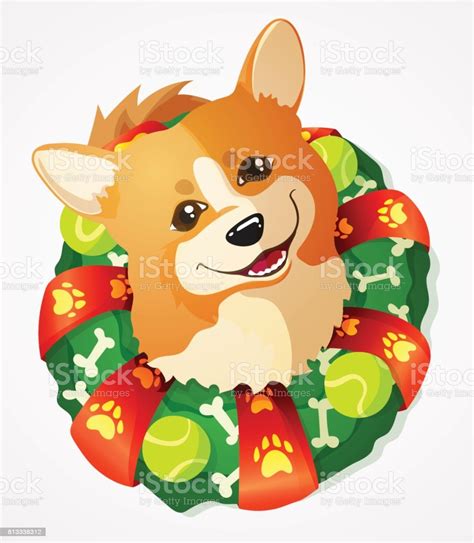 Merry christmas cute dogs cartoon. Cute Welsh Corgi Dog And Christmas Wreath Cartoon Vector ...