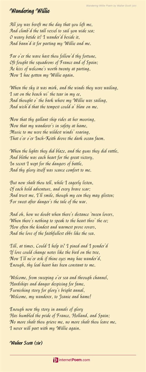 Wandering Willie Poem By Walter Scott Sir