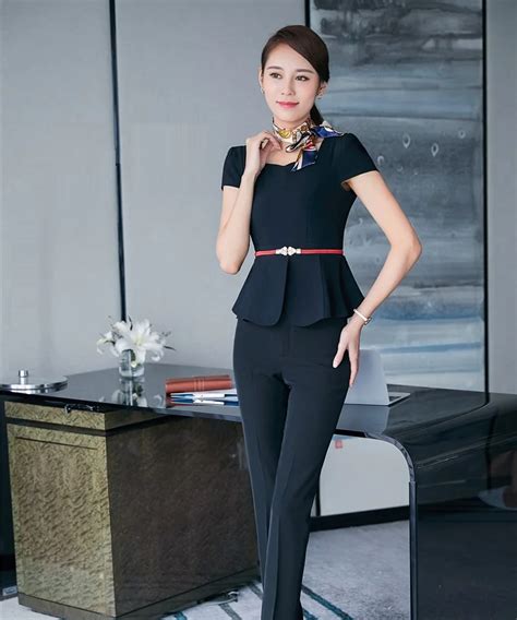 Summer Formal Women Business Suits Work Wear Two Piece Pant And Top