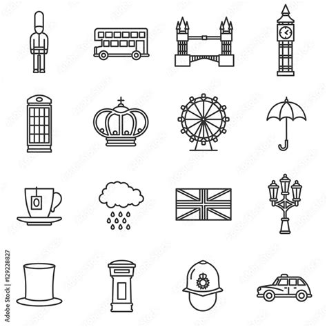 London Icons Set England Thin Line Design Themed Icons Of London