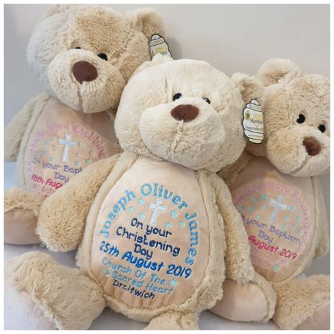 Personalised Christening Teddy Bear Embroidered Bear Baby Etsy Uk