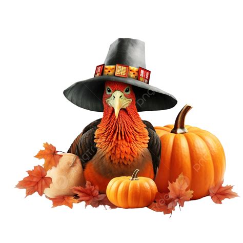 Turkey And Pumpkin With Pilgrim Hat Happy Thanksgiving Celebration