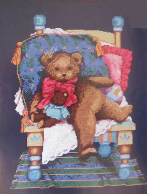 115 x 115 stitches 14 count aida: Counted Cross Stitch Design For the Needle Mr Teddy Bear ...