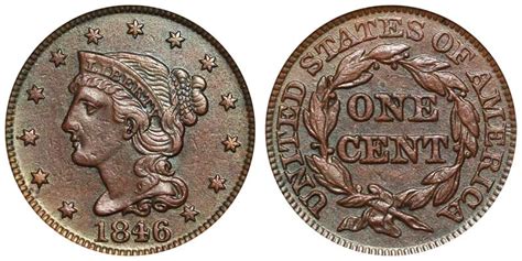 The united states large cent was a coin with a face value of 1/100 of a united states dollar. 1846 Braided Hair Liberty Head Large Cents Medium Date ...