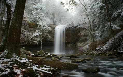 Stream Snow Forest River Winter Waterfall Wallpapers Hd Desktop